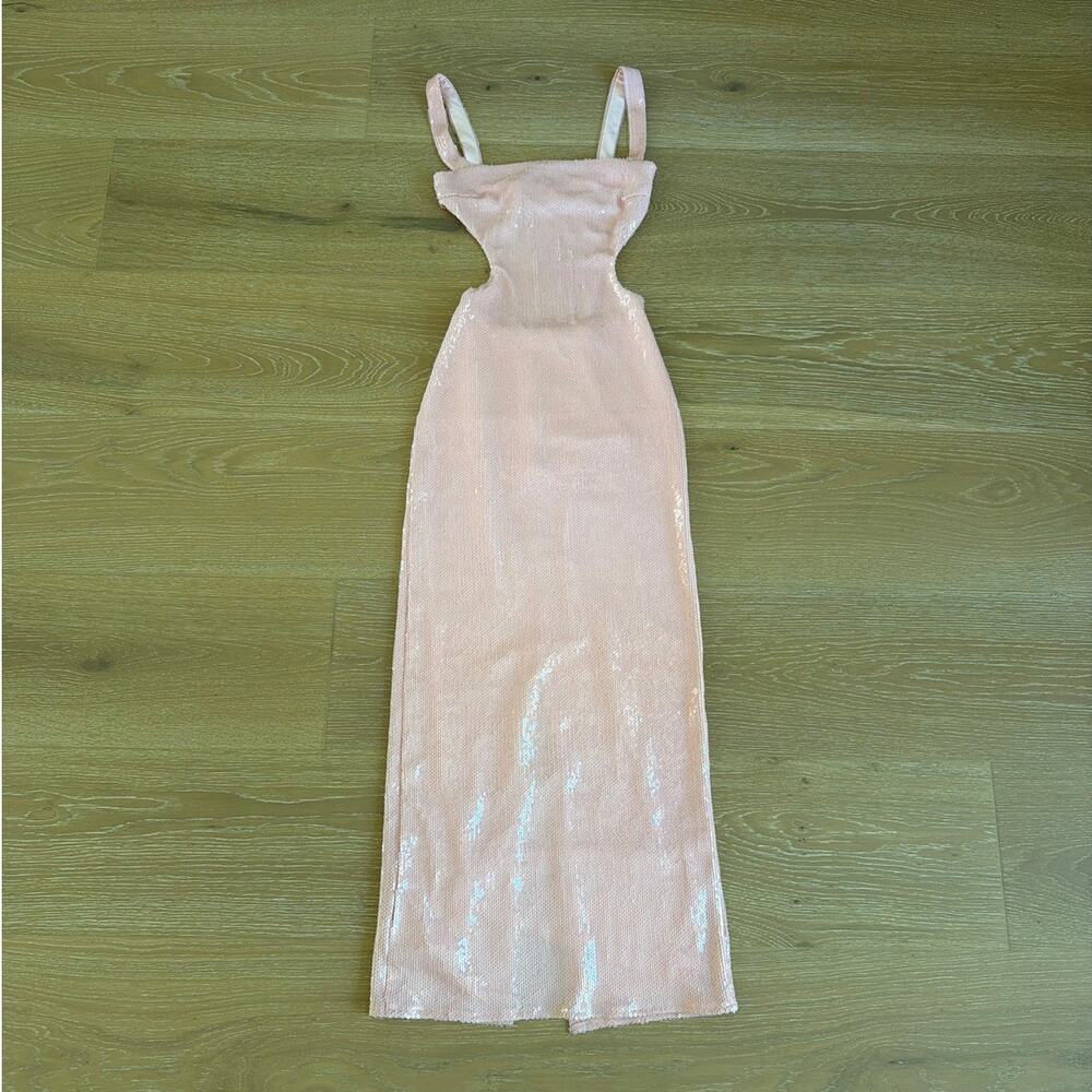 Meshki Maxi Dress Cut Out Sequins Adoria Size S Pale Pink
